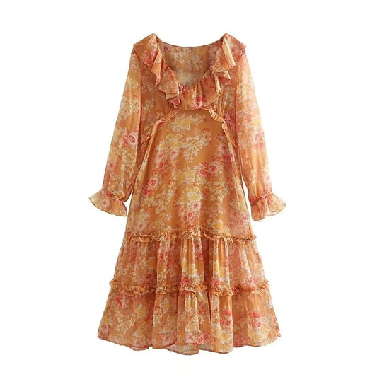 Conjunto de dos piezas de vestido con estampado floral y tirantes finos de color liso para mujer de invierno