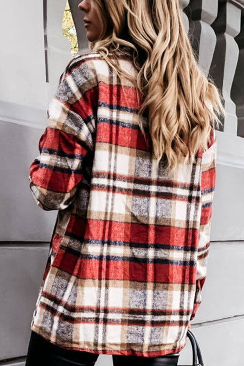 Cárdigan a cuadros para adultos, blusa con cuello vuelto, de moda diaria (3 colores)