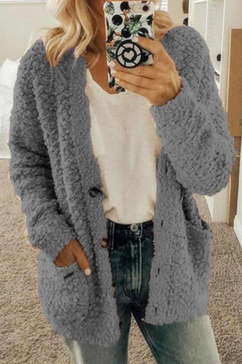 Prendas de abrigo de cuello redondo con parches lisos de estilo británico (10 colores)