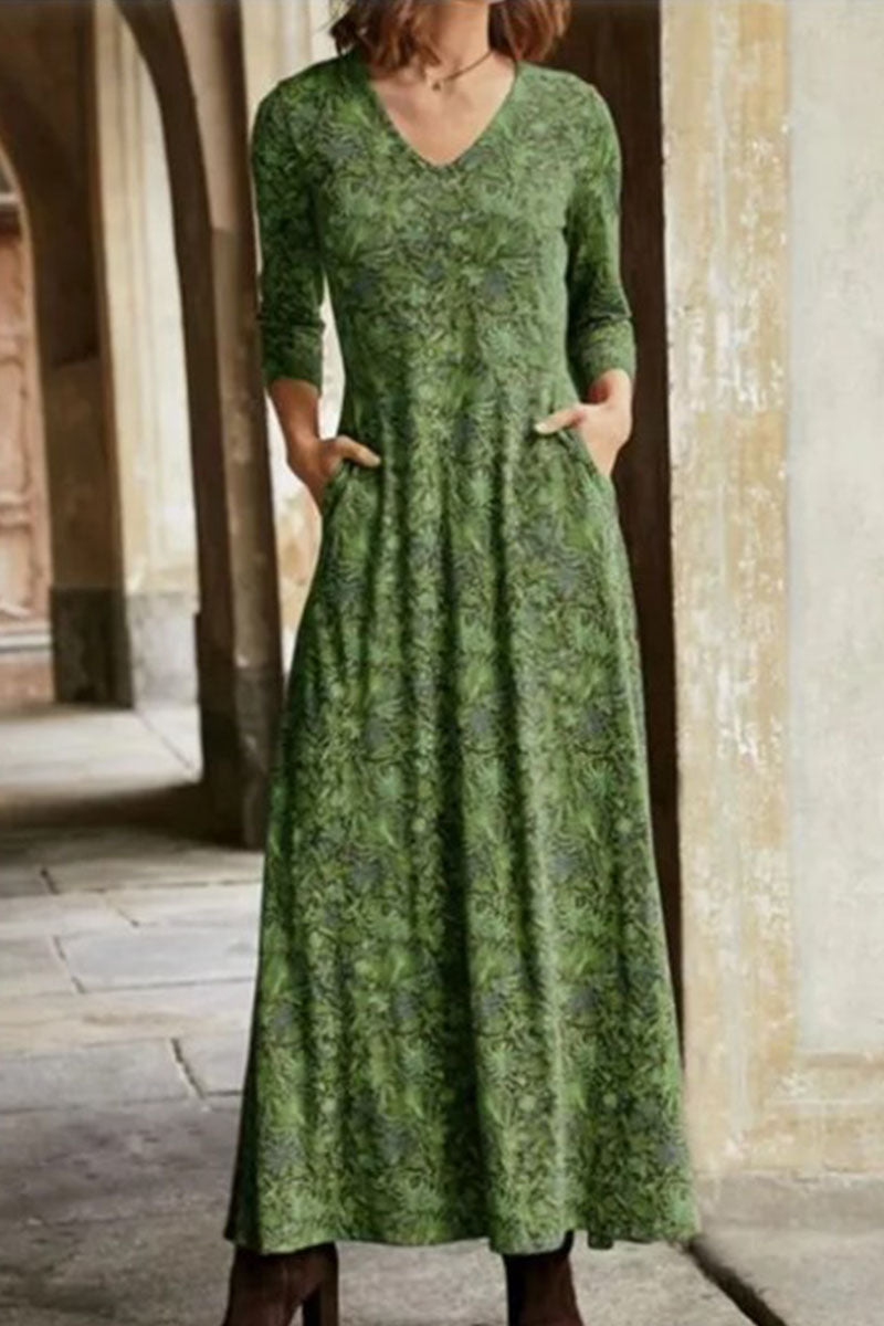 Vestidos casuales con cuello en V, estampado patchwork y corte A (4 colores)