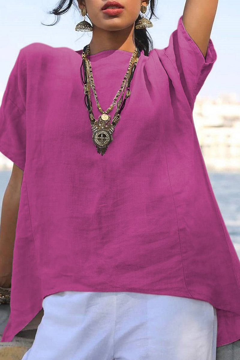 Tops básicos informales de cuello redondo con parches sólidos (5 colores)