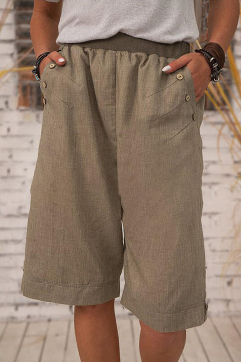 Pantalones casuales de moda con parches sólidos, rectos y de cintura alta