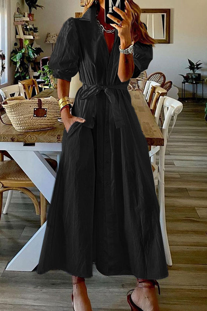 Vestidos de línea A con cuello vuelto y frenillo liso de moda urbana