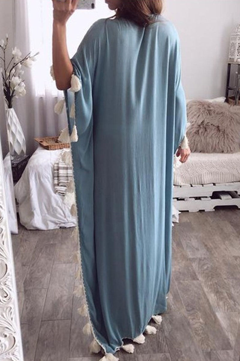 Vestidos rectos de cuello en V con borlas lisas y patchwork de moda urbana (8 colores)