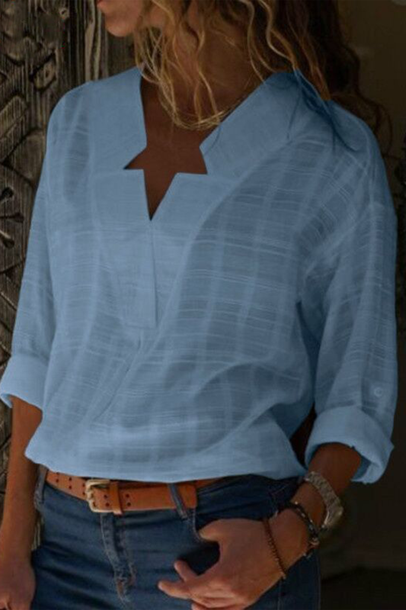 Elegantes blusas de cuello en V con patchwork sólido