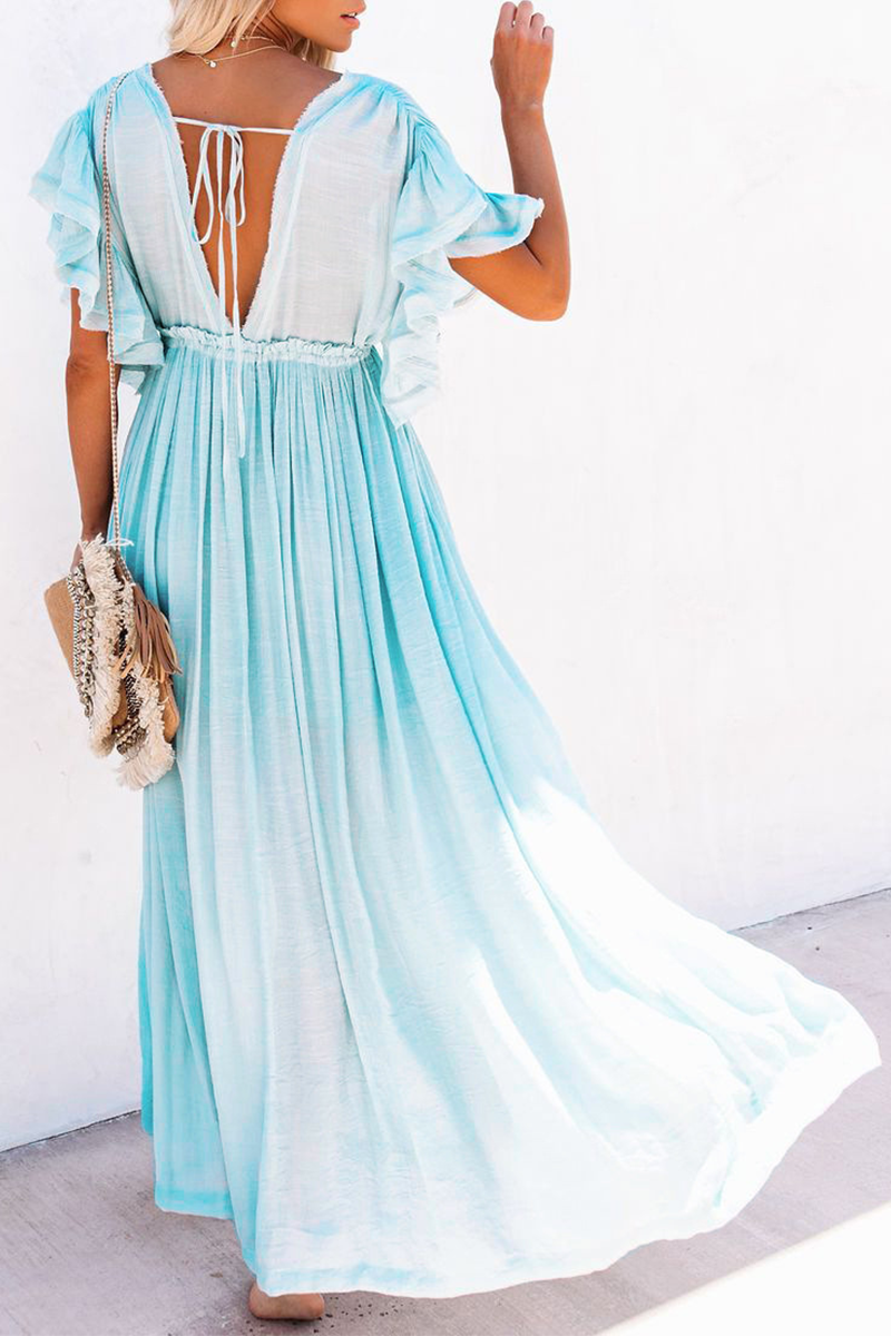 Elegante vestido de corte A con escote en V y hebilla de frenillo sólido (7 colores)