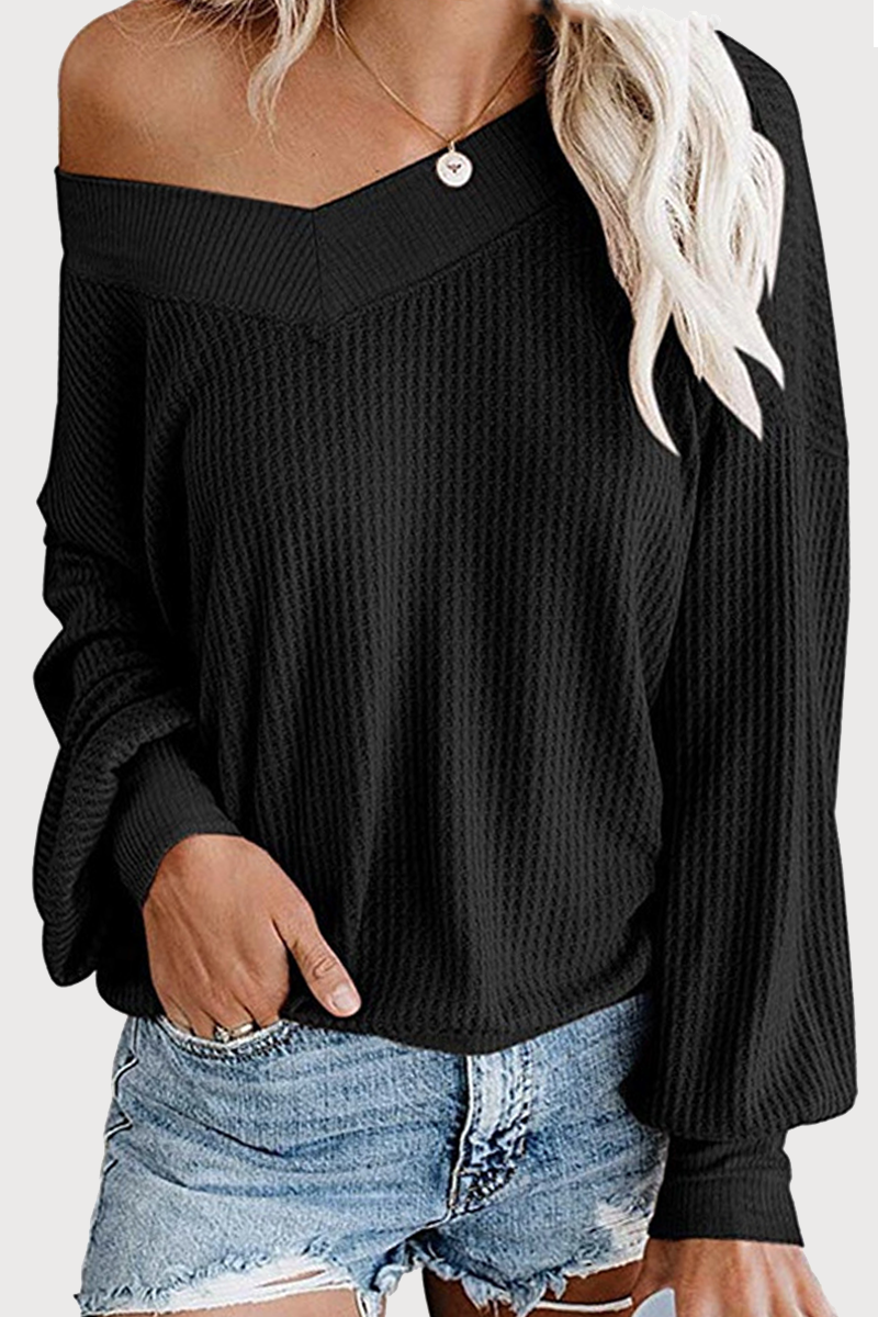 Tops casuales de cuello en V con abertura y abertura en la parte superior lisa