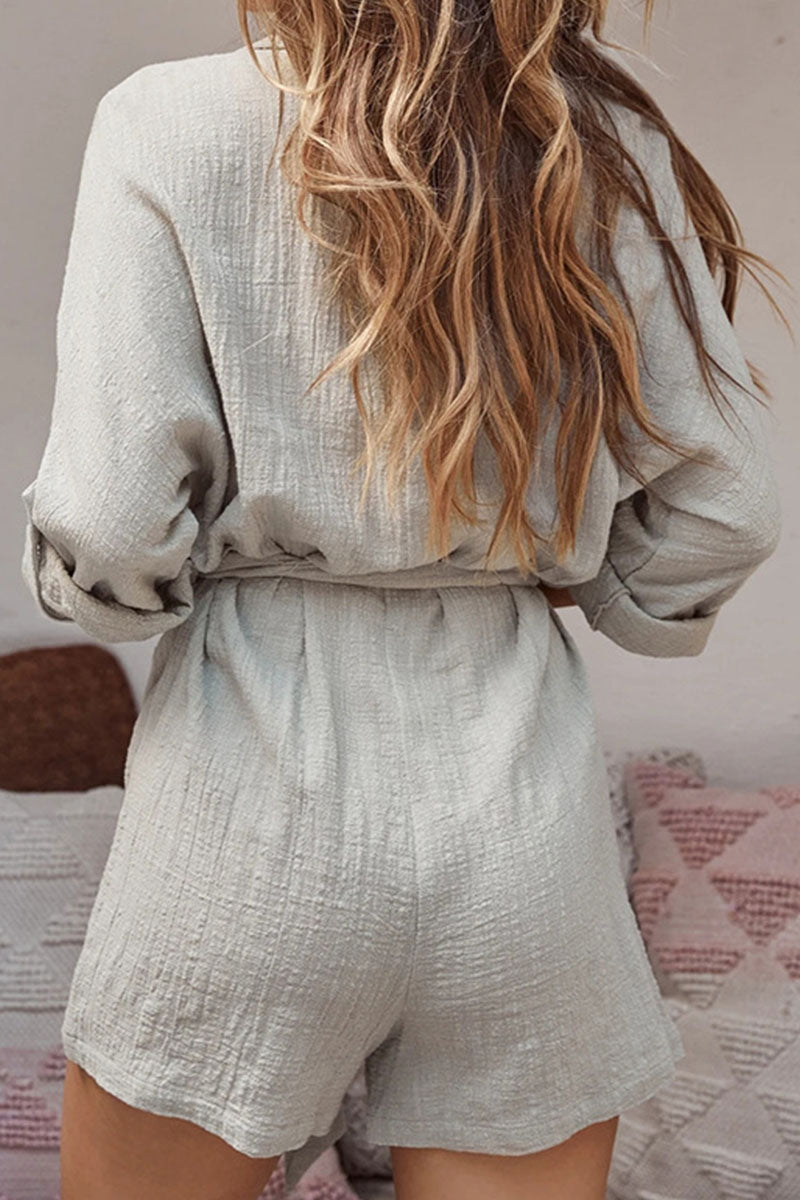 Mono holgado informal de moda con cuello vuelto y parches sólidos