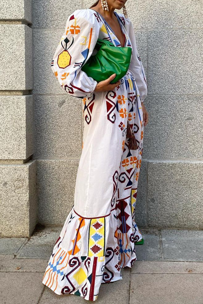 Vestidos elegantes de moda con estampado de cordón ajustable y escote en V con frenillo