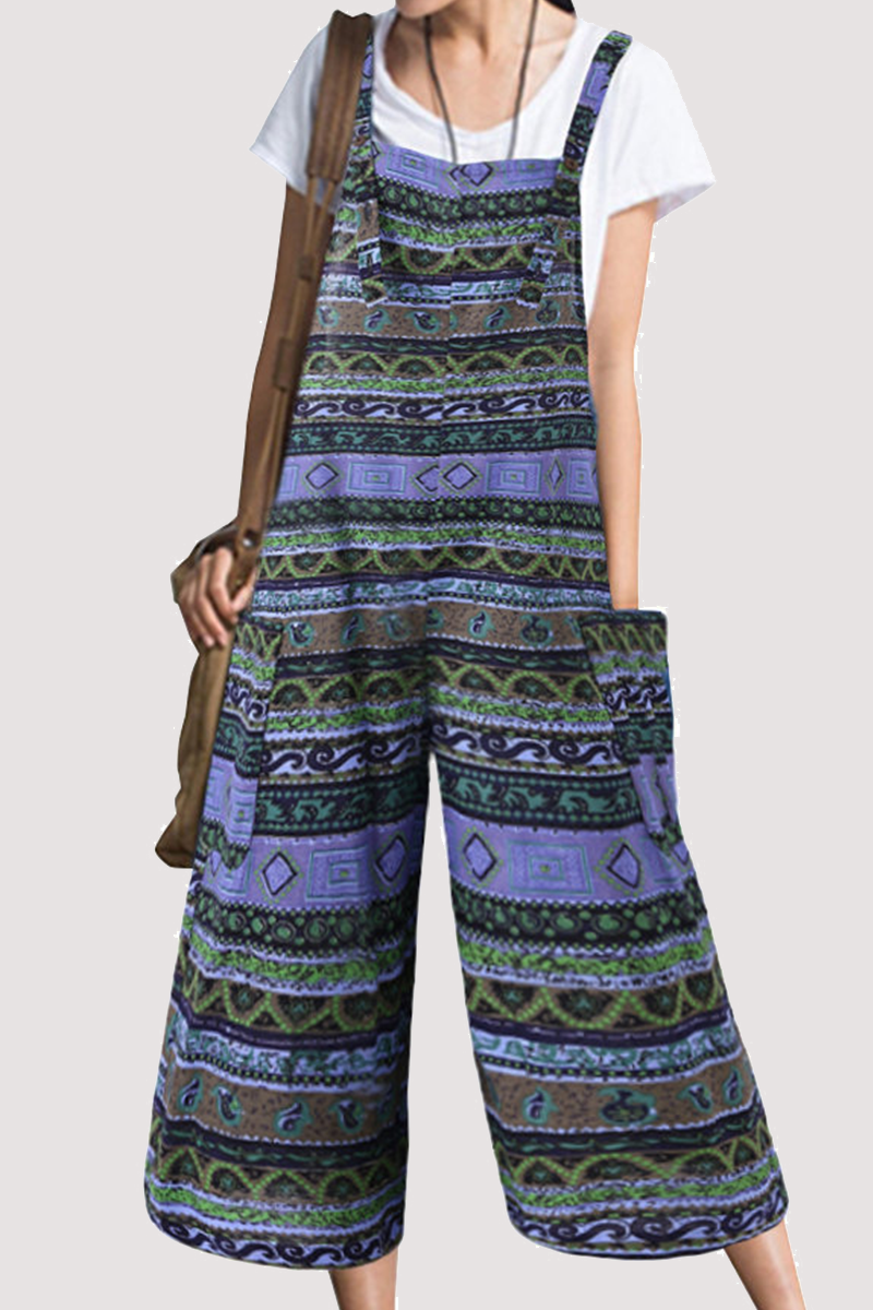 Monos holgados de cuello cuadrado con bolsillos y estampado informal