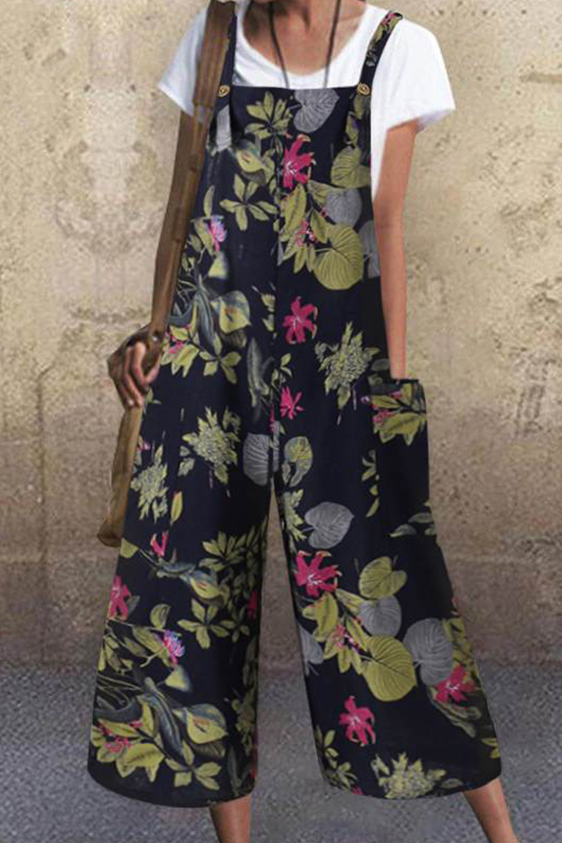 Mono holgado informal con estampado de bolsillos, botones y cuello cuadrado (3 colores)