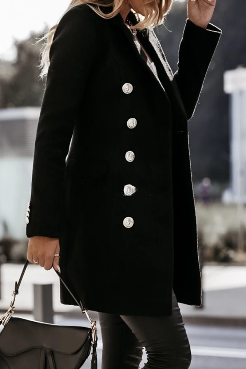 Elegante prenda exterior con cuello vuelto y hebilla sólida (4 colores)