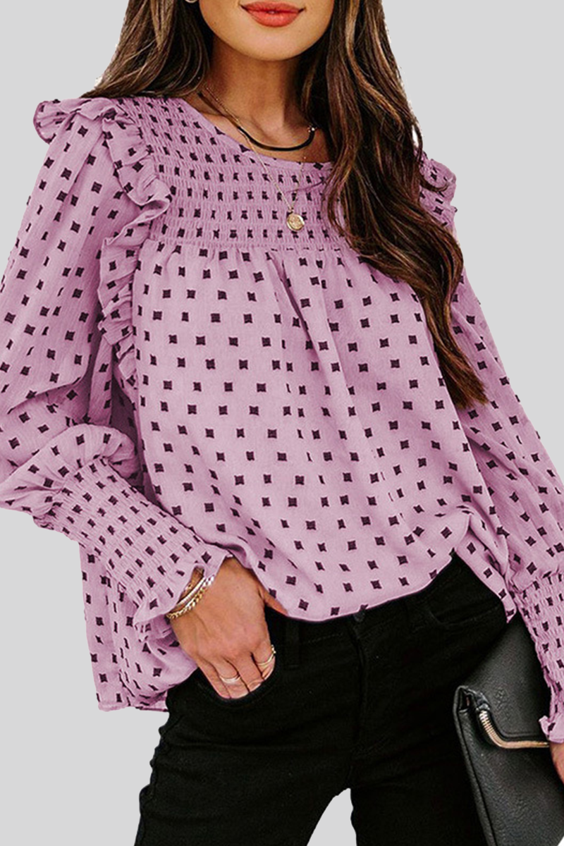 Blusa informal elegante con cuello redondo y orillo de fibra (4 colores)