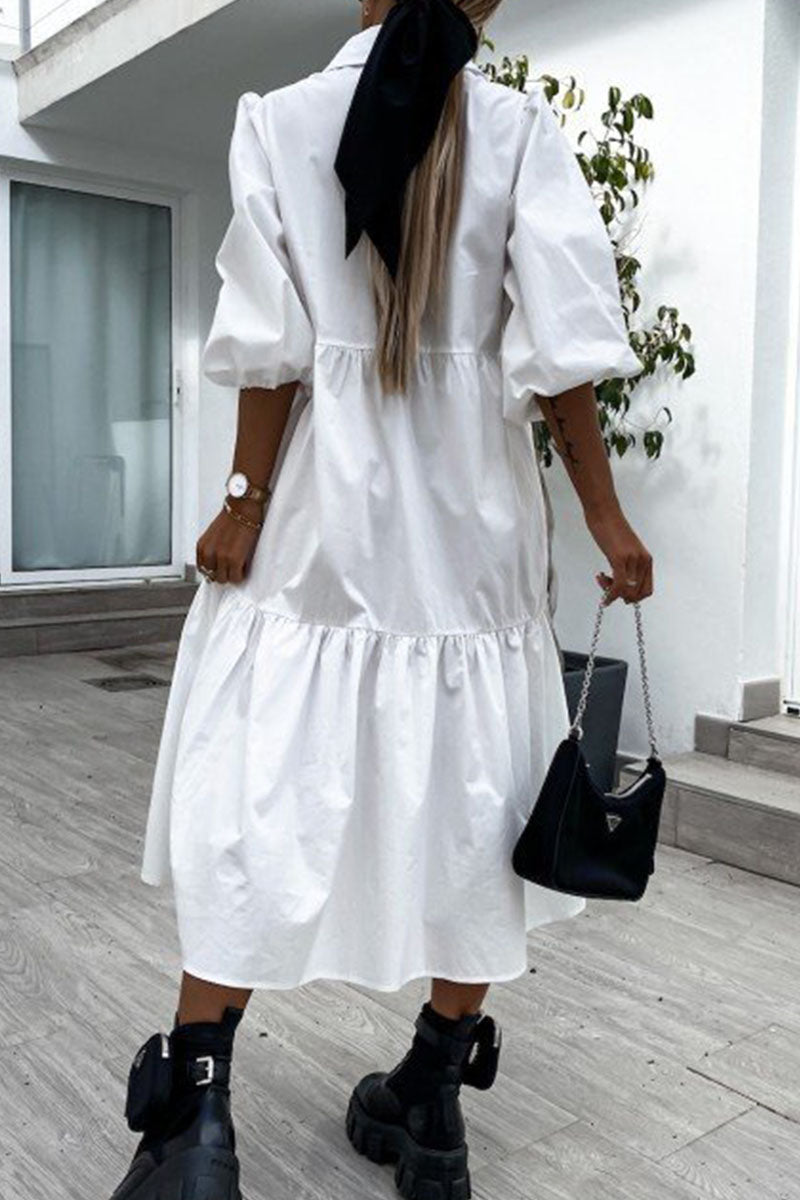 Vestidos de princesa con cuello vuelto lisos de moda urbana (3 colores)