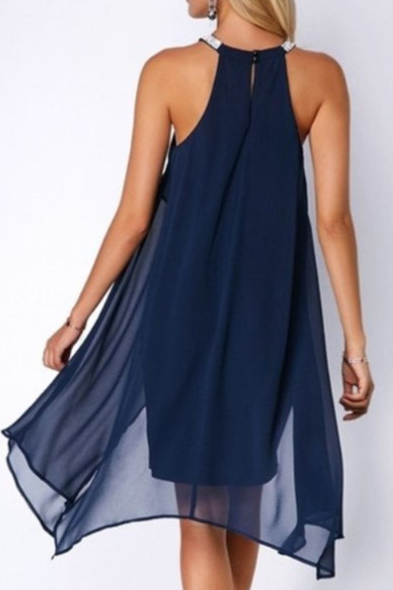 Vestidos de falda lápiz con cuello redondo y patchwork liso de moda urbana (4 colores)