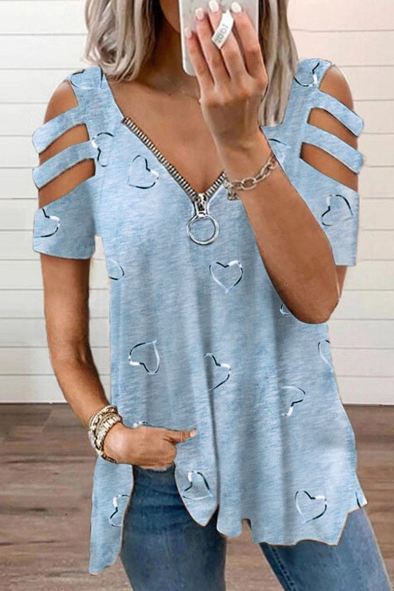 Tops de cuello en V con cremallera y estampado urbano (6 colores)