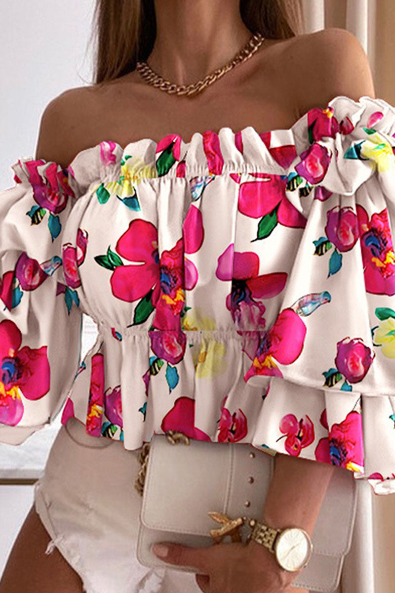 Blusas con hombros descubiertos y estampados de moda urbana (5 colores)