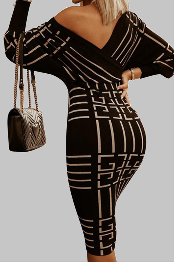 Elegante vestido de falda lápiz con cuello en V y estampado de patchwork (3 colores)