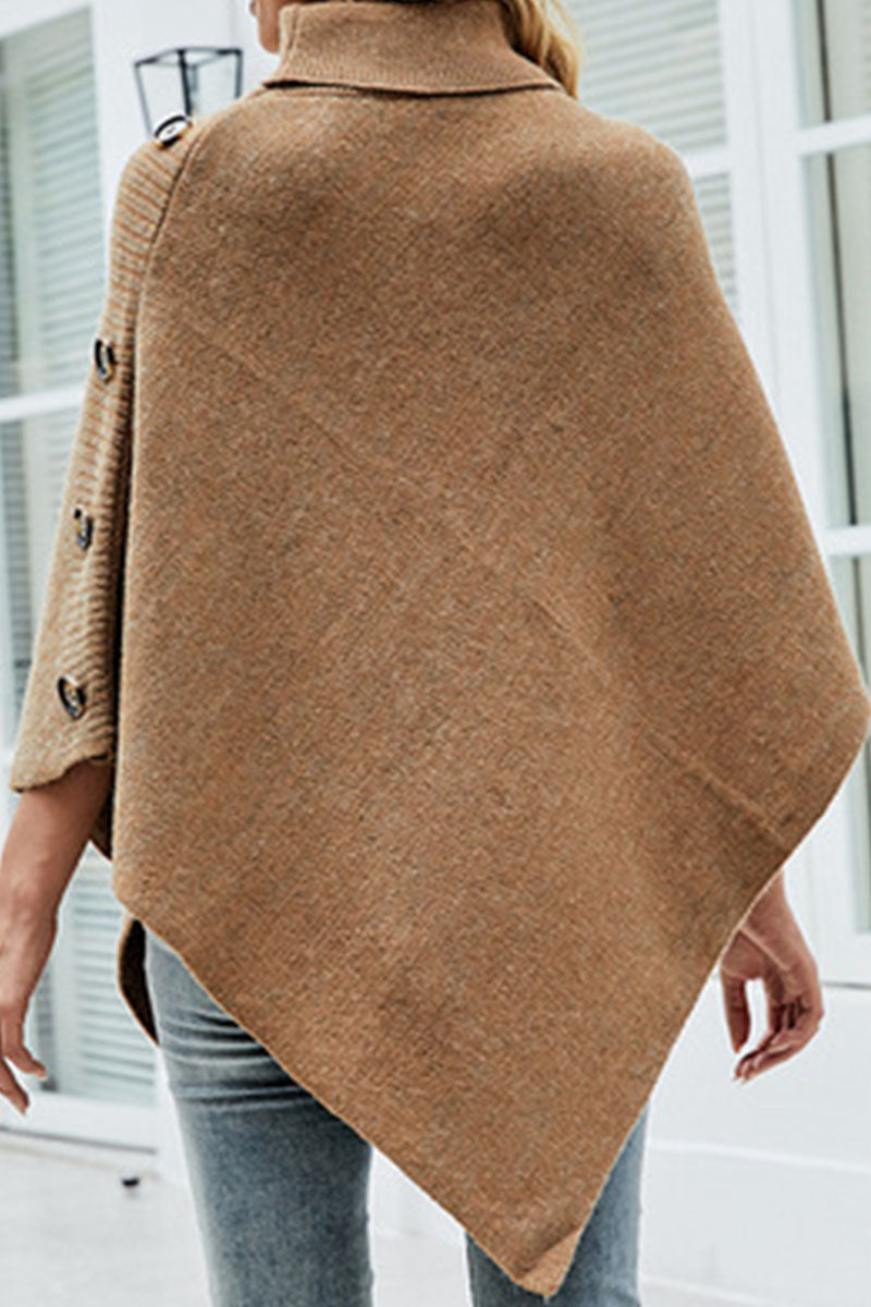 Prenda exterior informal de cuello alto asimétrico con botones y patchwork liso