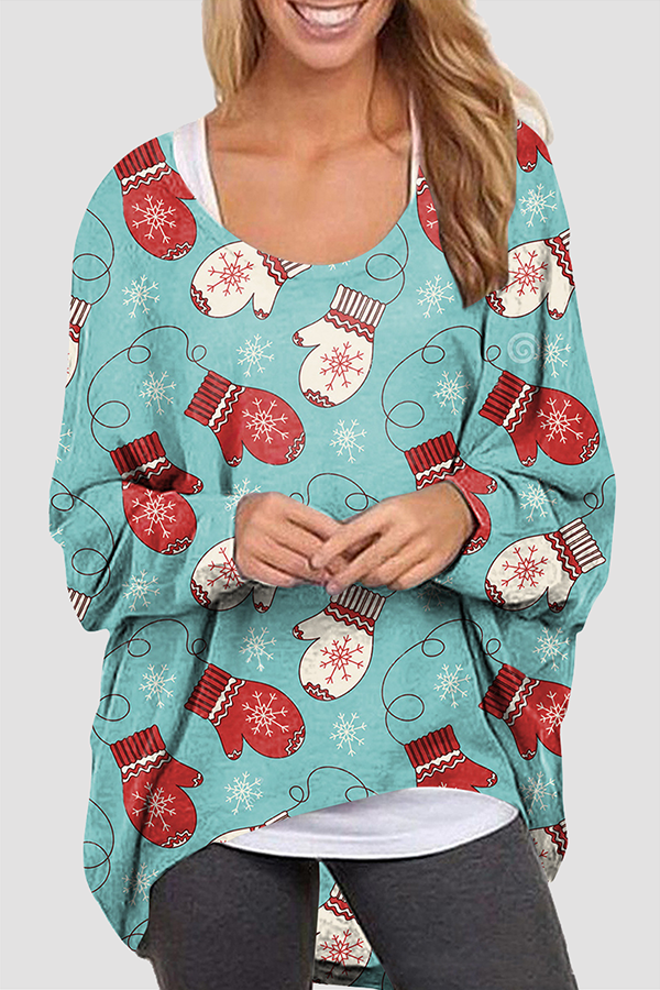 Blusa básica informal con cuello redondo y estampado de Papá Noel y muñeco de nieve (5 colores)