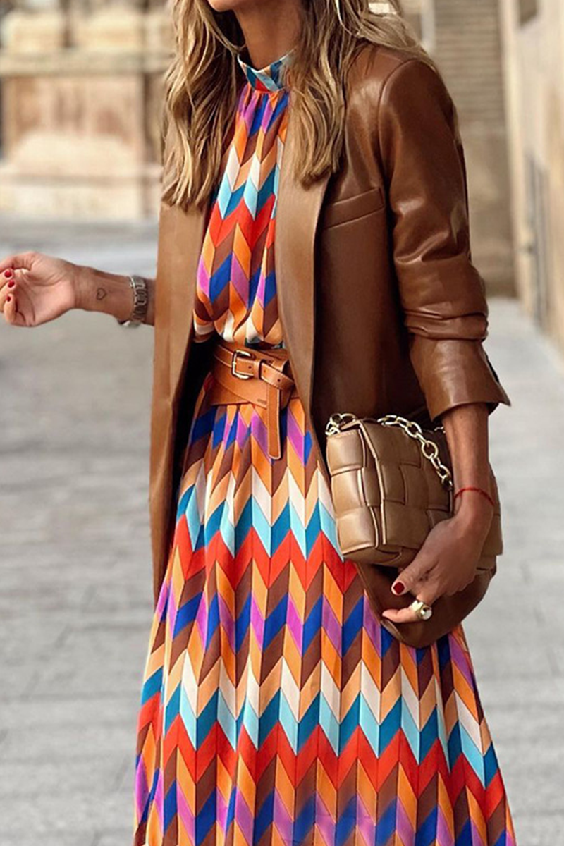 Casual Print Patchwork Half A Turtleneck Straight Dresses