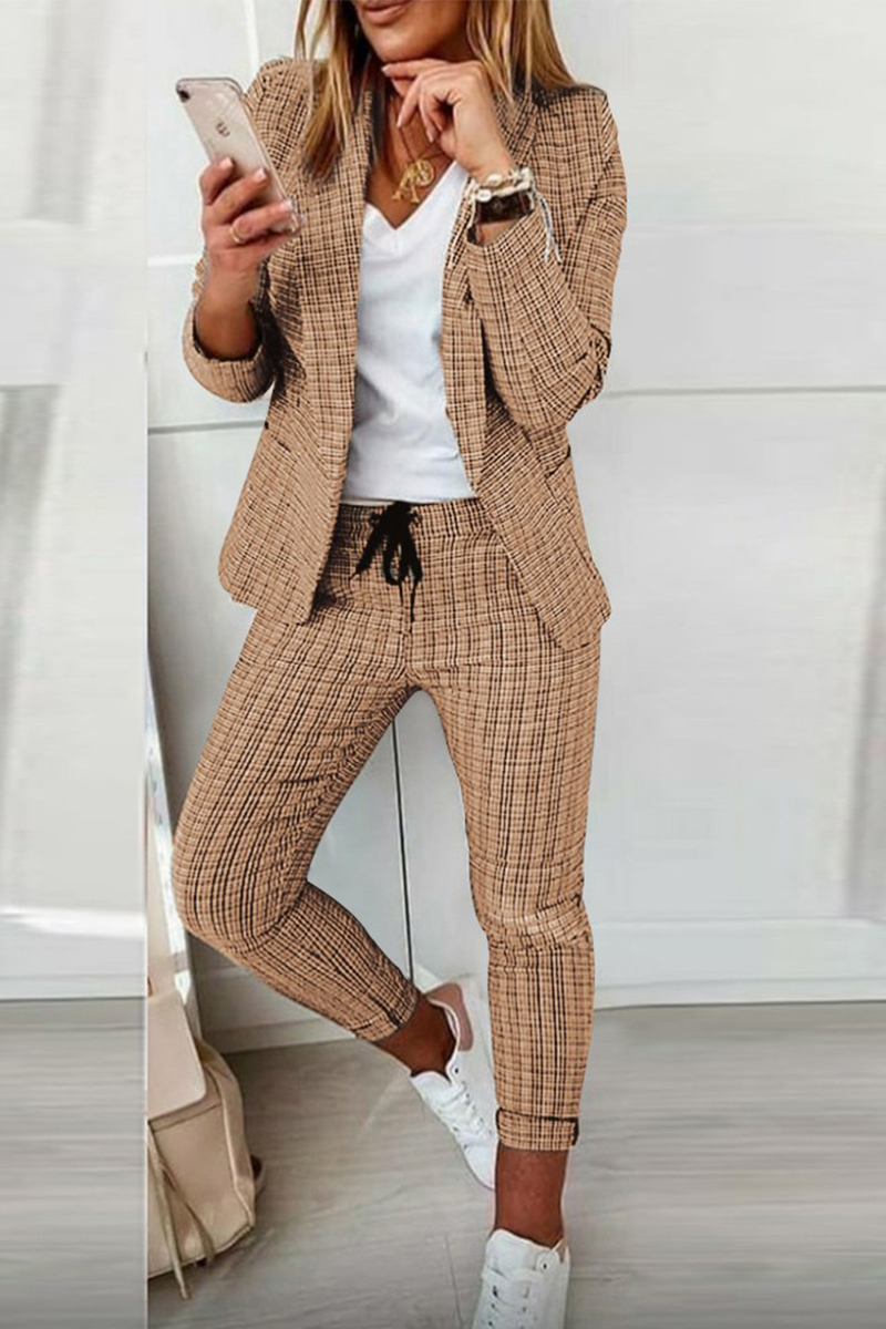 Conjunto informal de dos piezas con cuello vuelto, manga larga y cuadros escoceses (4 colores)