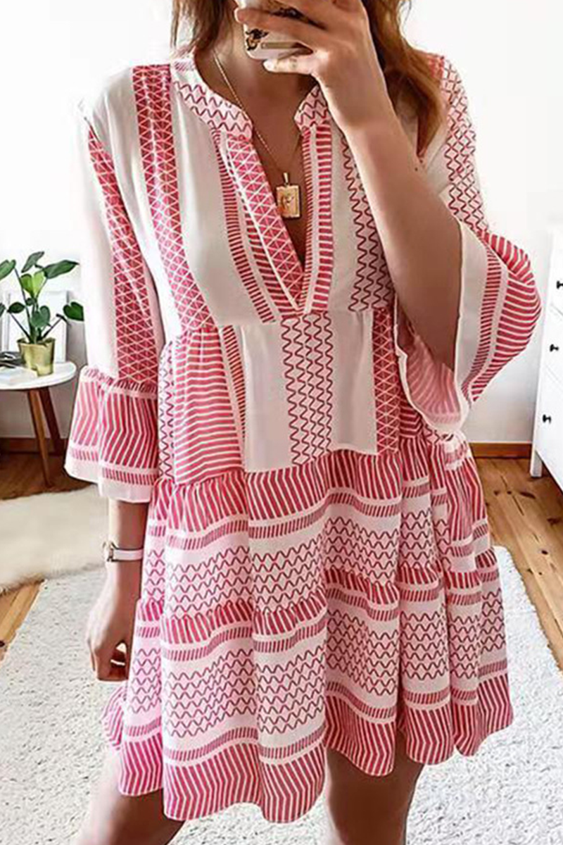 Vestidos casuales con estampado de pastel, escote en V y abertura en la parte superior (4 colores)