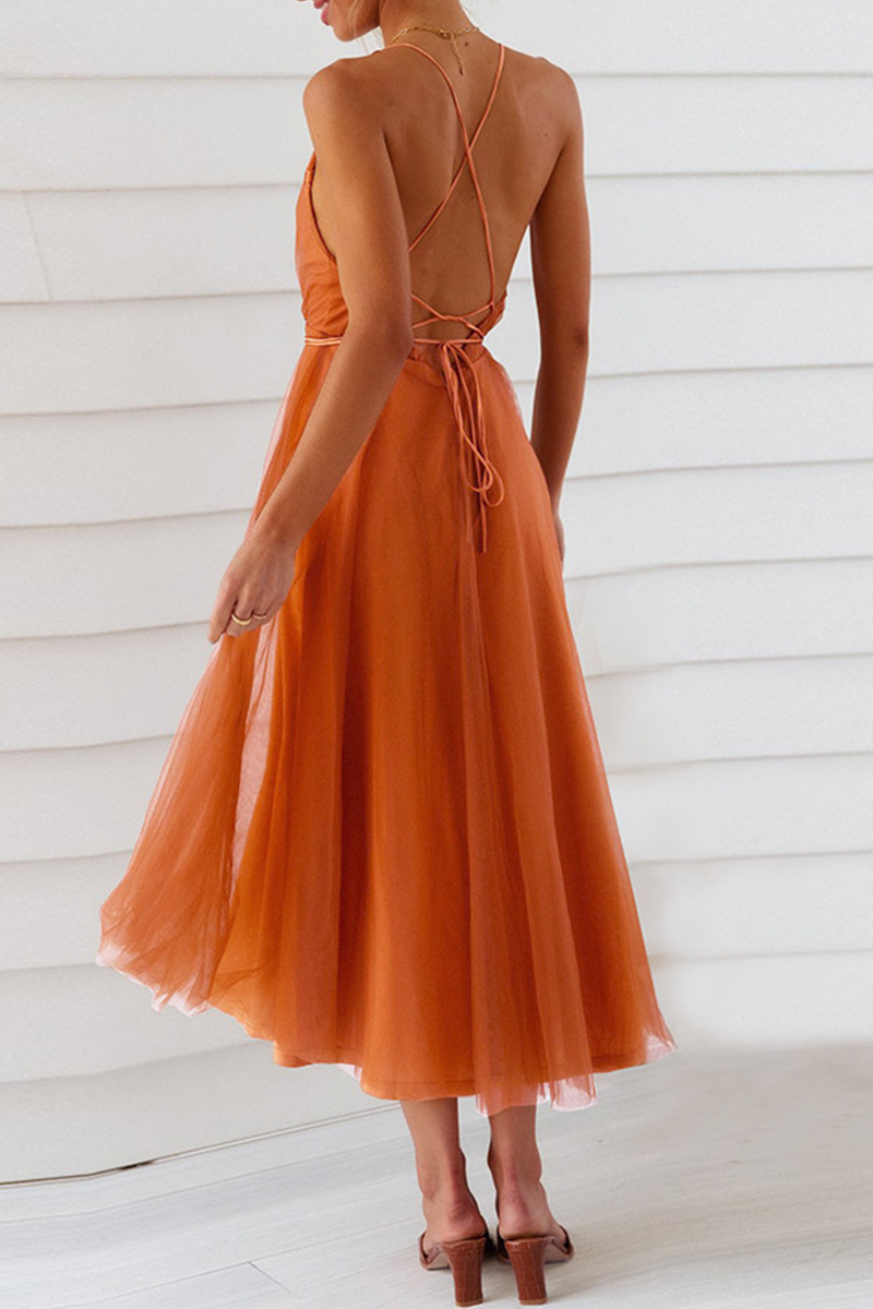 Vestidos casuales de malla lisa con escote en V y falda pastel (4 colores)