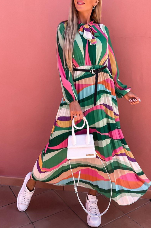 Vestidos casuales con falda y cuello alto, con abertura en la cintura y estampado