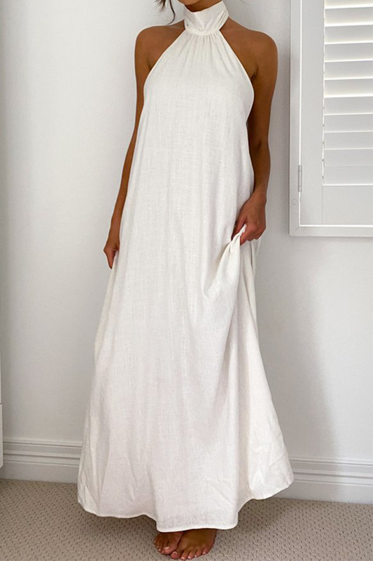 Vestidos rectos con cuello halter y estampado de patchwork para vacaciones