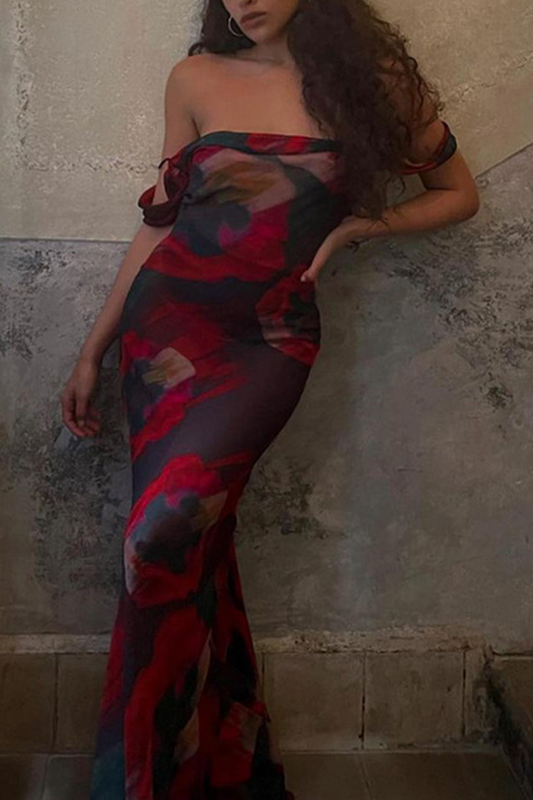 Vestidos de sirena con tirantes finos y estampado de patchwork a la moda