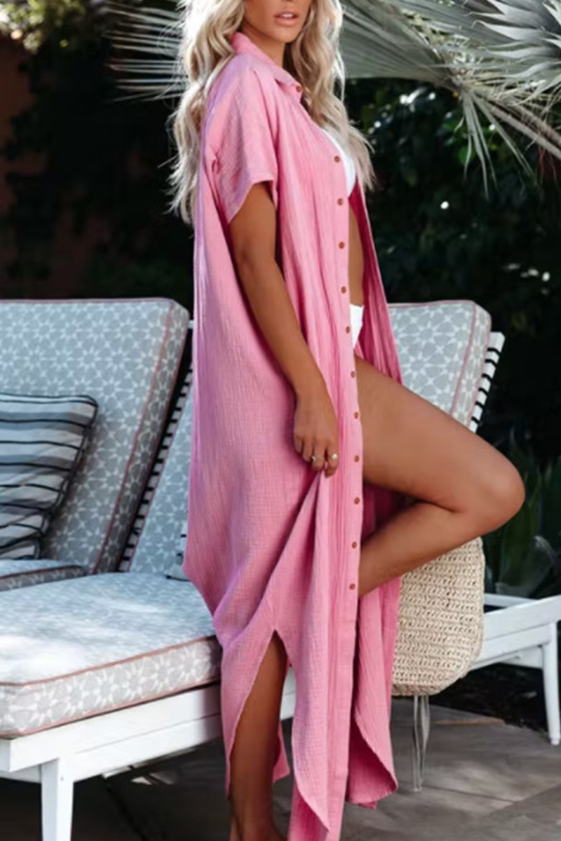 Vestido camisero informal de cuello vuelto con abertura en la parte delantera y trasera (4 colores)