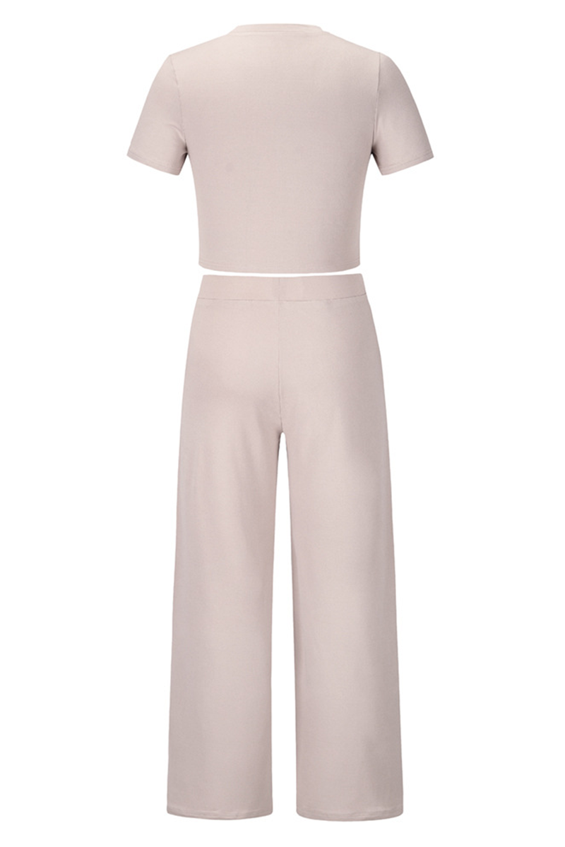 Conjunto de dos piezas de manga corta con cuello redondo y parches sólidos a la moda (3 colores)