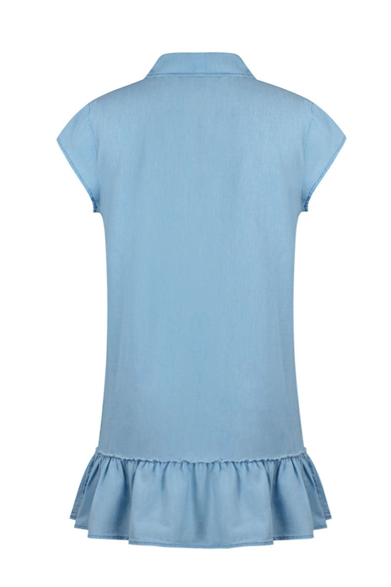 Vestidos casuales de calle con hebilla sólida, volantes, cuello tipo polo, corte A (4 colores)