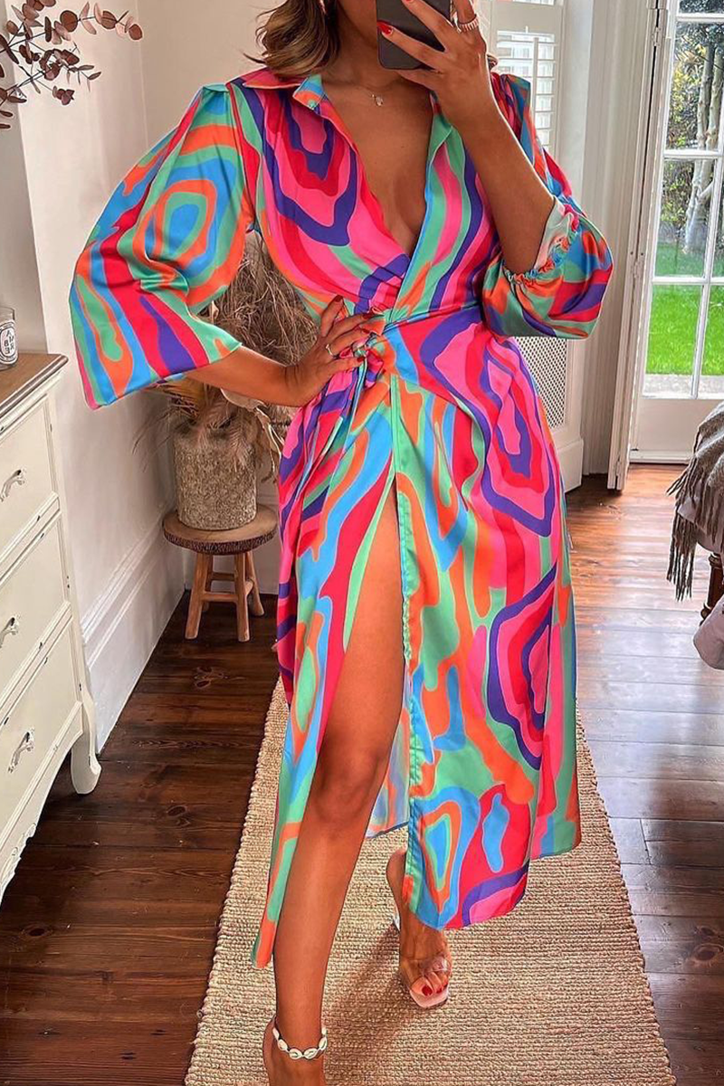 Vestidos de falda con escote en V y estampado de moda (3 colores)