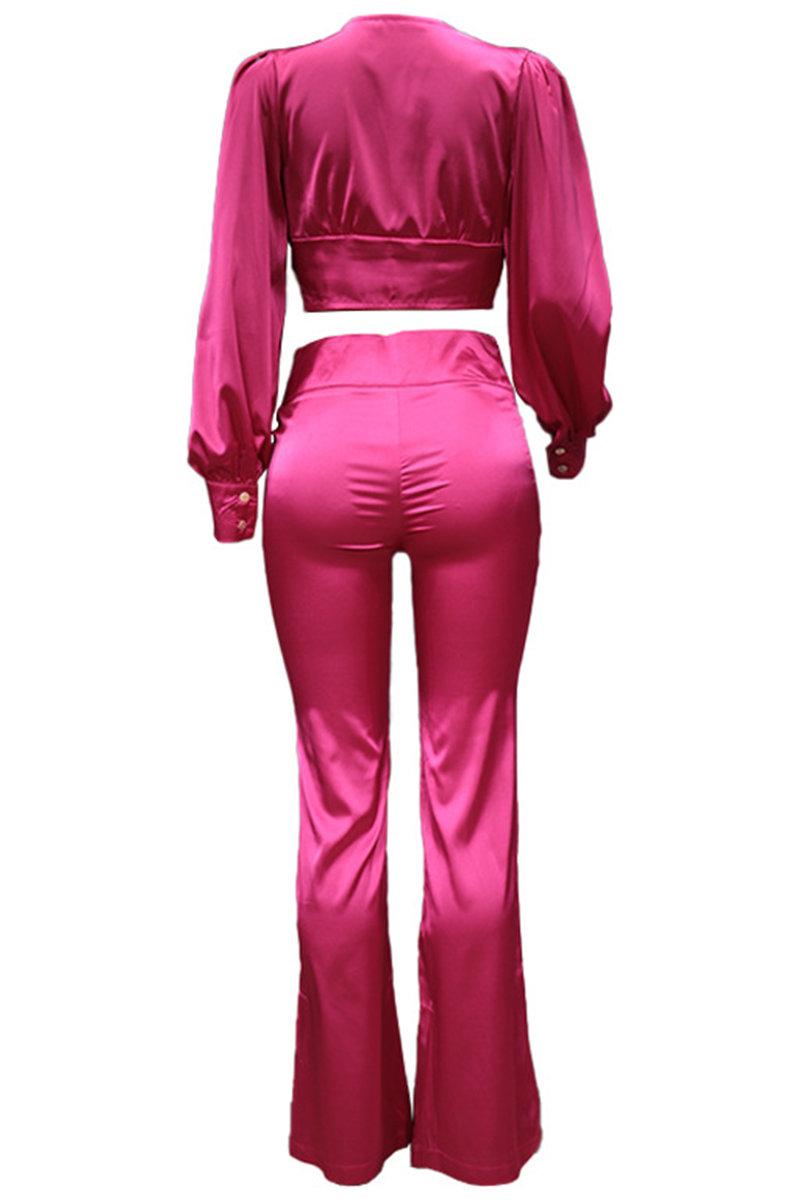 Conjunto de dos piezas de manga larga con cuello en V y parches sólidos a la moda