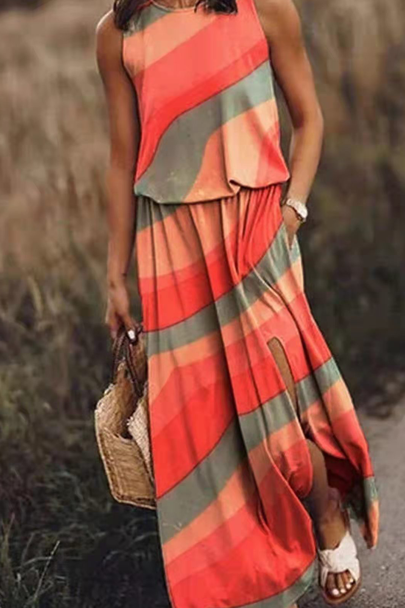 Vestidos rectos con cuello redondo y abertura en la parte delantera con estampado de moda (3 colores)