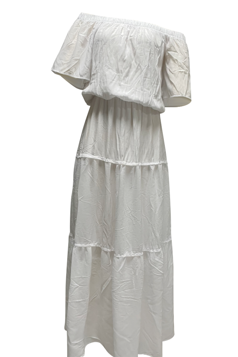 Vestidos rectos con hombros descubiertos y patchwork liso de moda