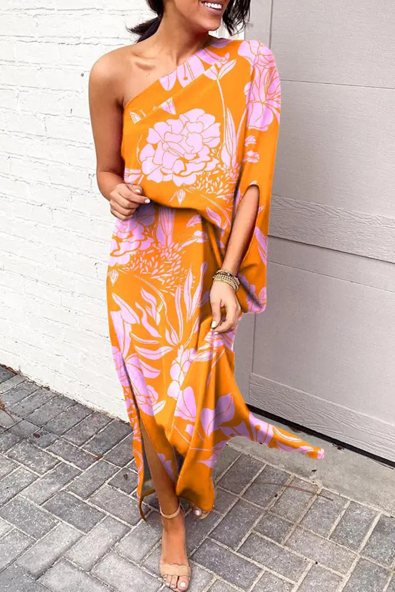 Vestidos casuales con falda y cintura de un solo hombro con estampado (5 colores)