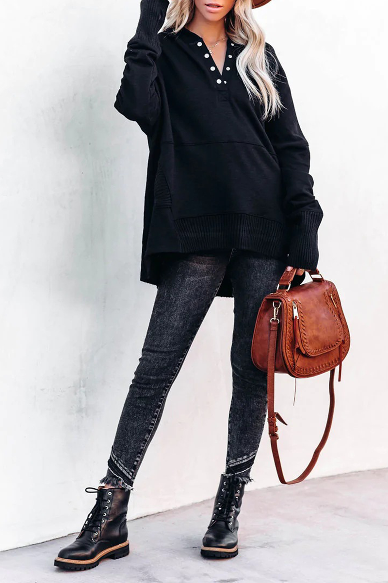 Sudadera informal con capucha y cuello con hebilla sólida (7 colores)