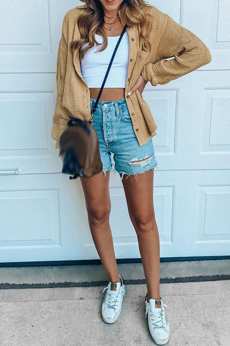 Blusas casuales de cuello vuelto con parches lisos (3 colores)