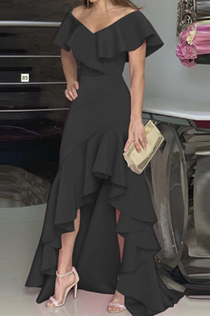 Vestidos de moda con volantes, cuello en V y falda pastel (5 colores)