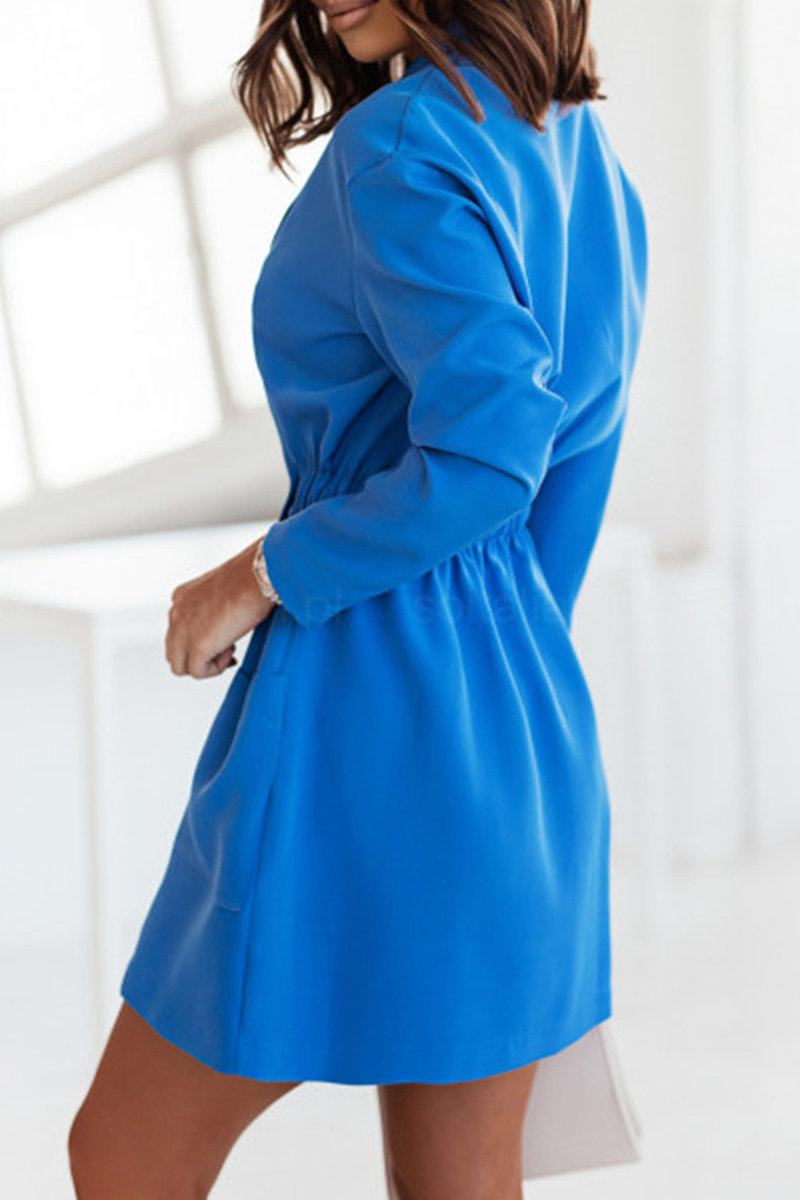 Vestido camisero informal de cuello vuelto con parches lisos (4 colores)