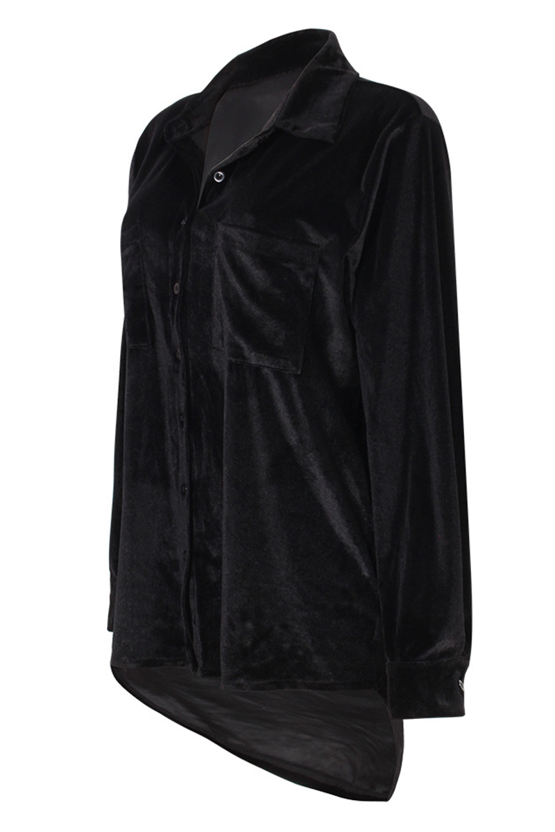 Blusas casuales de cuello vuelto con parches lisos (3 colores)