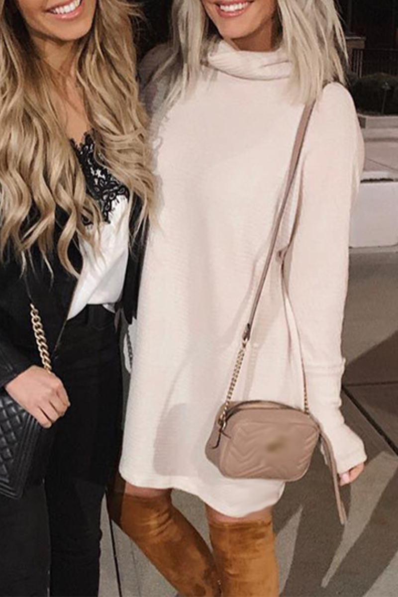 Vestidos casuales lisos de cuello alto con parches