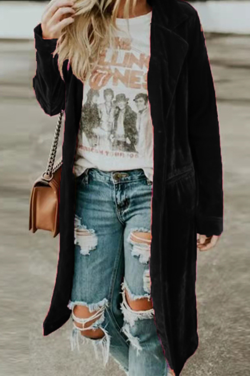 Prenda exterior informal de cuello vuelto con botones y parches lisos (5 colores)