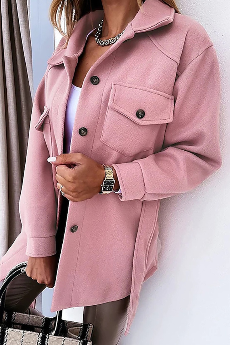 Prendas de abrigo informales con cuello vuelto y parches lisos (9 colores)