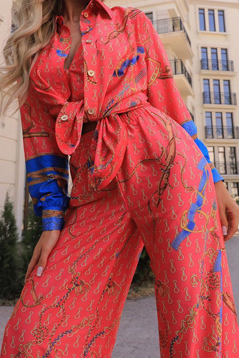 Conjunto de dos piezas con cuello vuelto, manga larga y estampado casual de patchwork