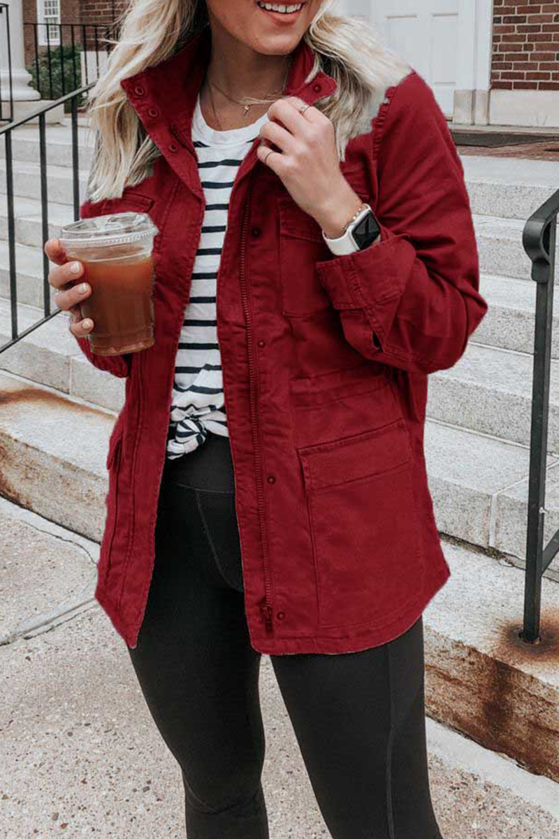 Prendas de abrigo informales con cuello vuelto y parches lisos (5 colores)