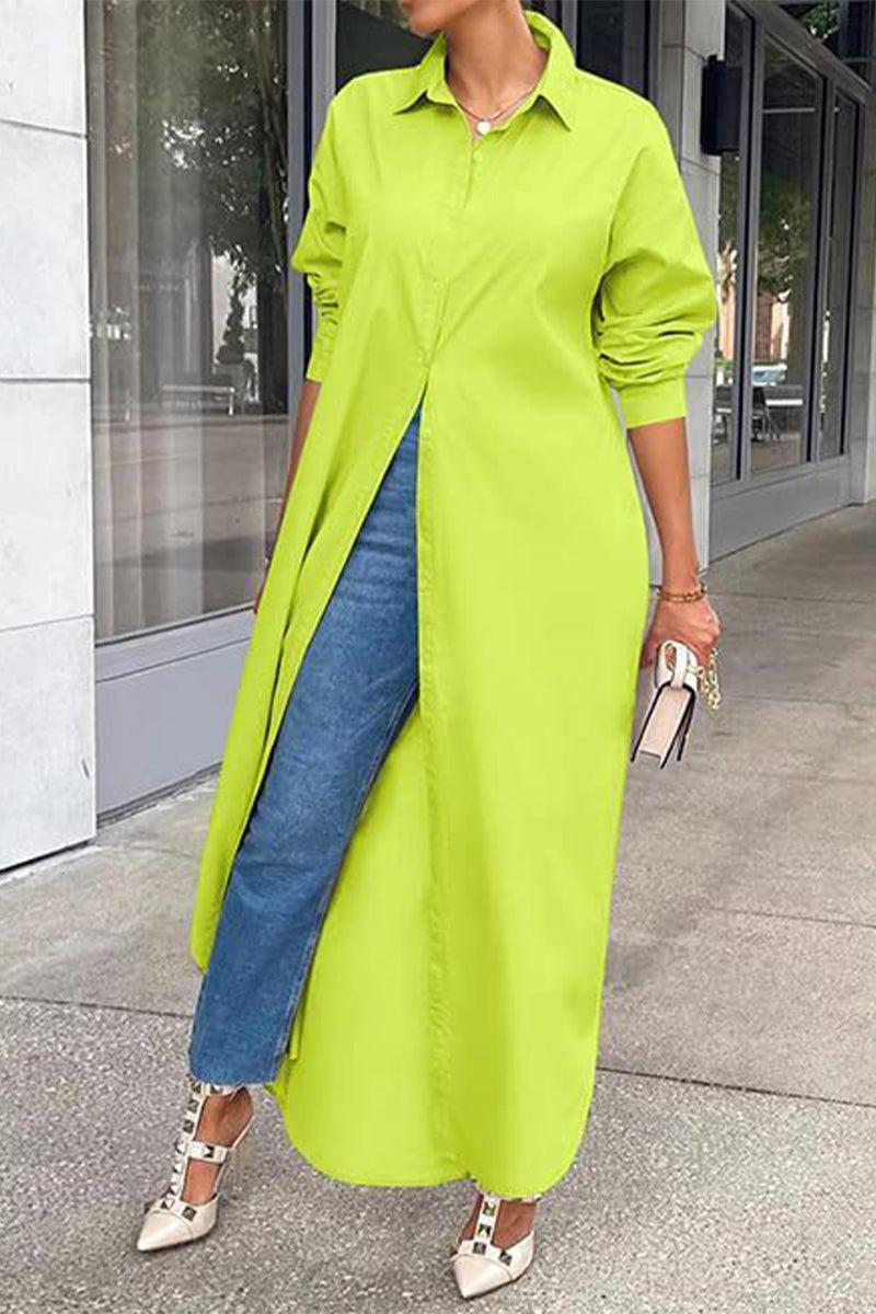 Vestido camisero informal de moda con botones y cuello vuelto (5 colores)